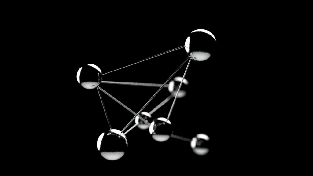 Molecular model showing connected atoms representing chemical analysis.