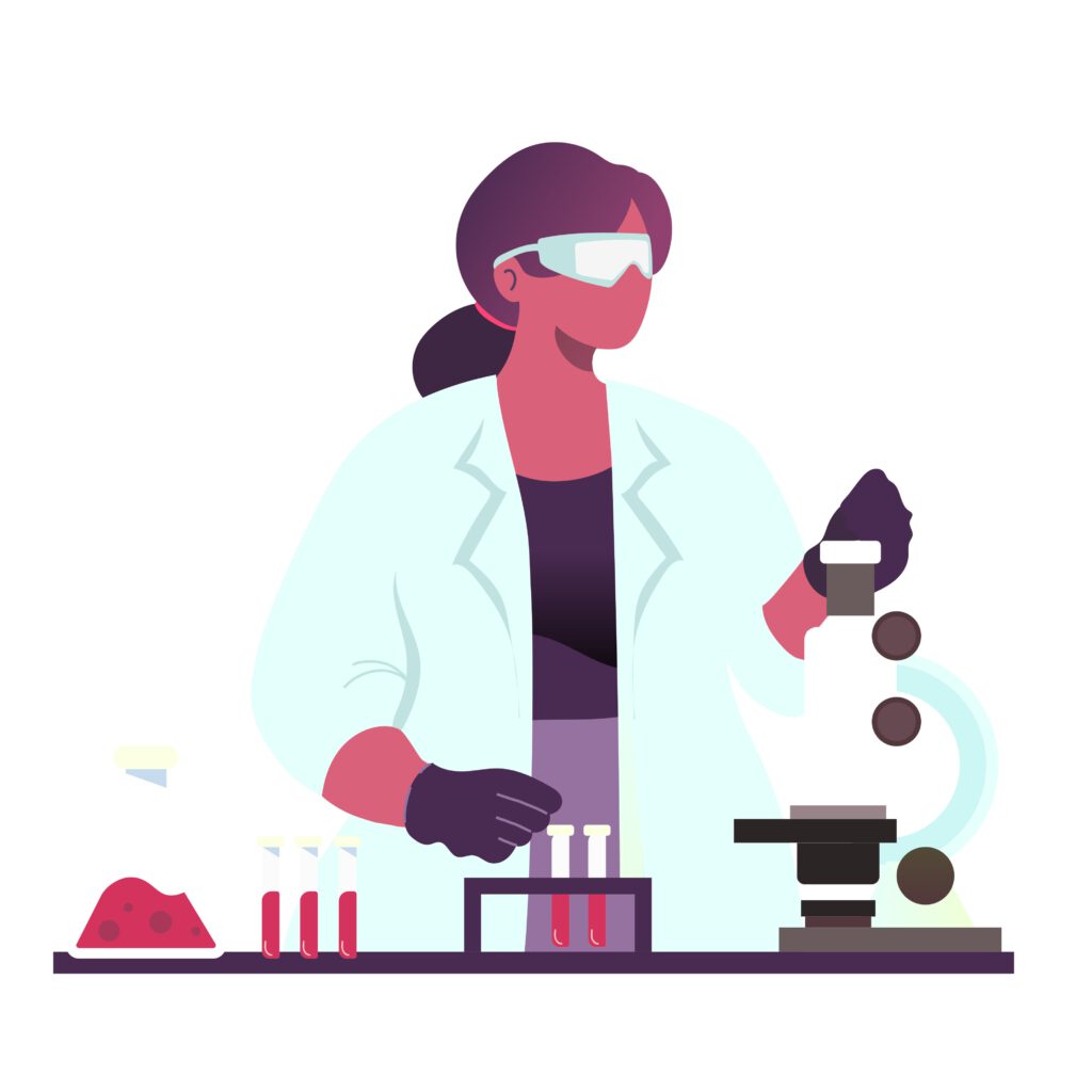 Scientist conducting laboratory research with medical equipment and samples.